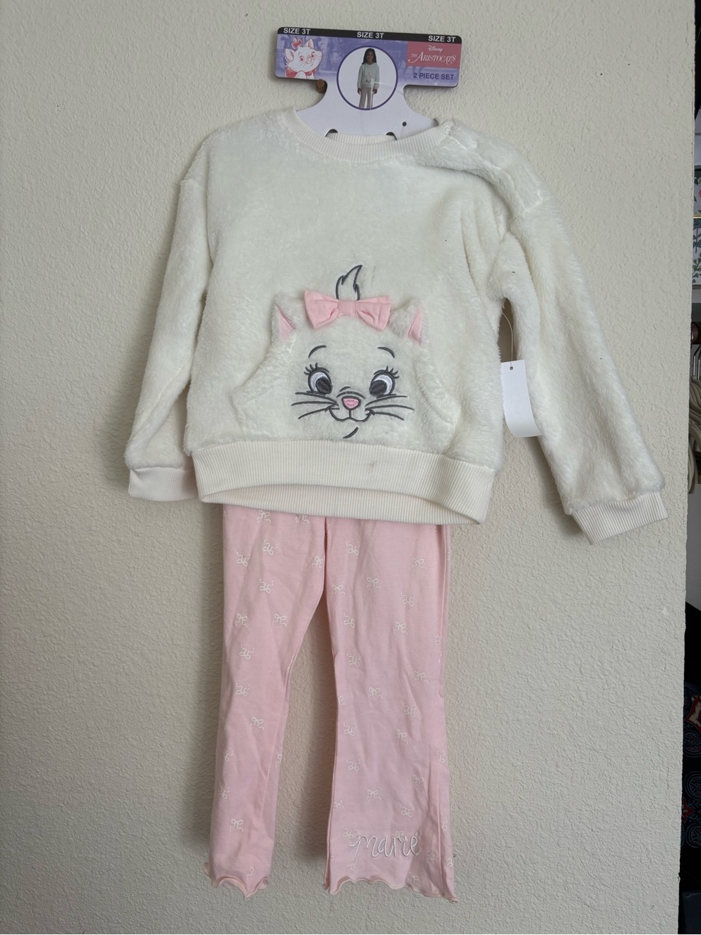 Kids Cozy Cream & Pink Cat Pajama Set